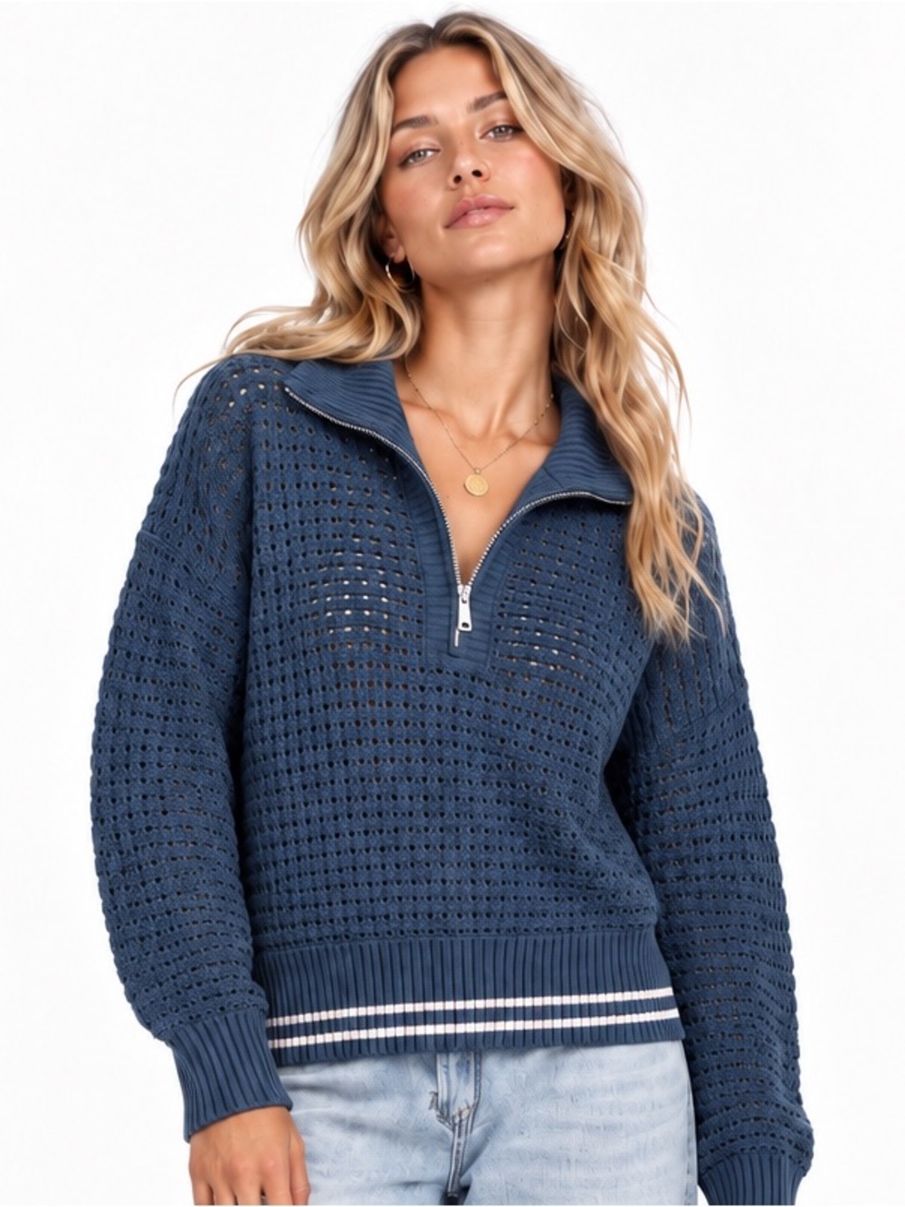 SCOTCH & SODA 3/4 Zip Pointelle Pullover Sweater Big Dipper XL NWT